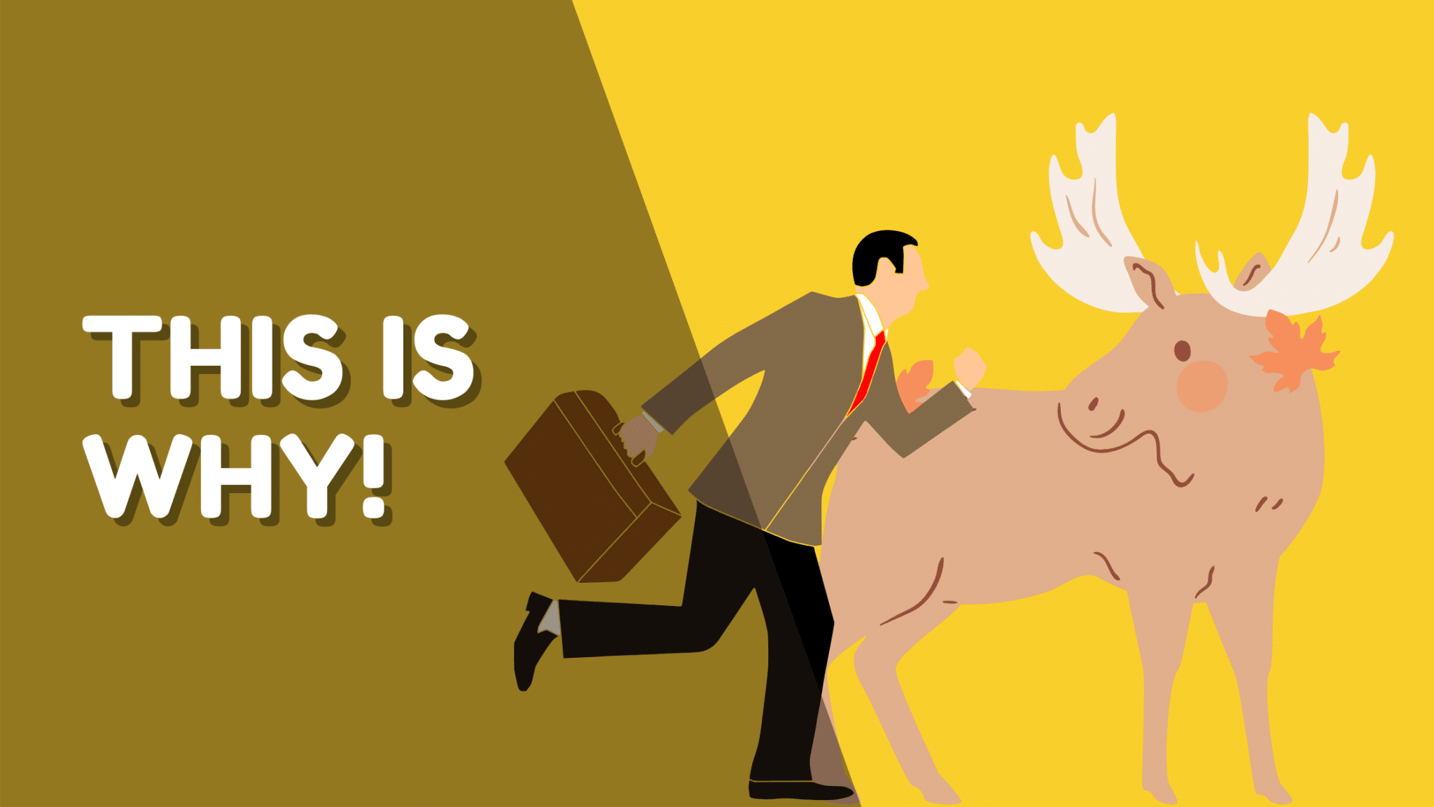An illustration of a job-seeking man with a briefcase and a deer showcasing resettlement.