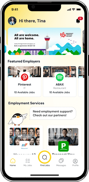 A screenshot of the inclusive employment app on an iPhone for hiring individuals during resettlement.