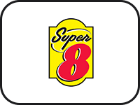 The new arrival of the Super 8 logo on a white background.